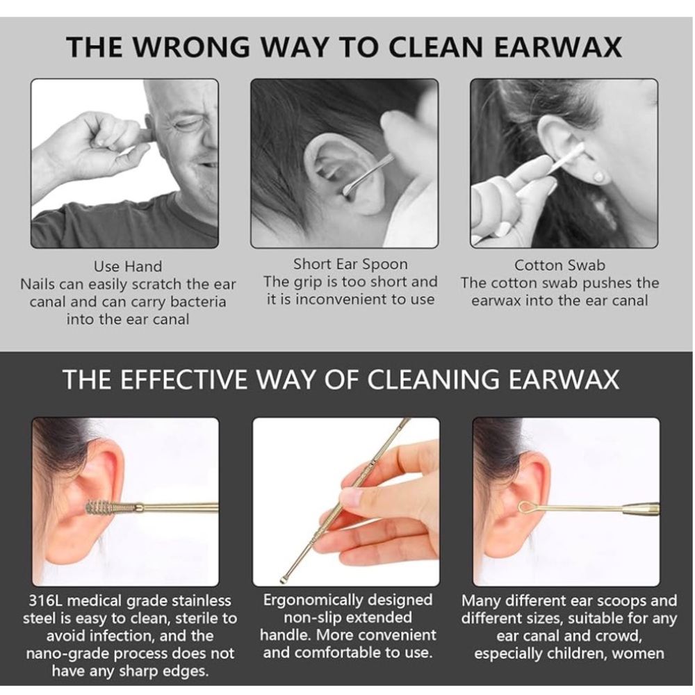 6 Pcs Extended Ear Wax Removal Kit Gold - Picture 2 of 7